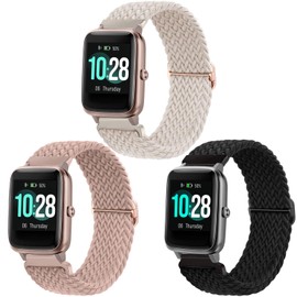 ViCRiOR 3 Pack Braided Stretchy Solo Loop Watch Bands Compatible with Veryfitpro ID205L Watch, 19mm Elastic Nylon Strap for Willful SW021 ID205L/SW025 ID205S / YAMAY SW020 SW021 SW023 ID205 ID205L