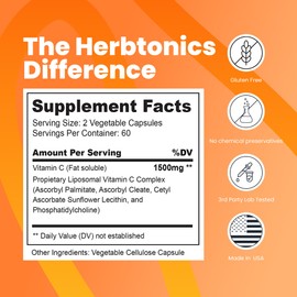 Liposomal Vitamin C Capsules 1500mg Immune Support Supplement | Immune System Health | High Absorption Vitamin C | Contains Collagen | 120 Vegan Capsules Non-GMO