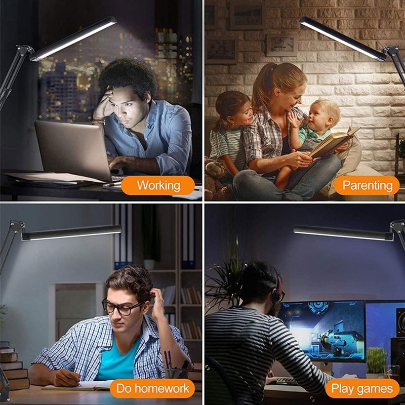Adjustable LED Desk Lamp Reading Light with Clamp Metal Swing