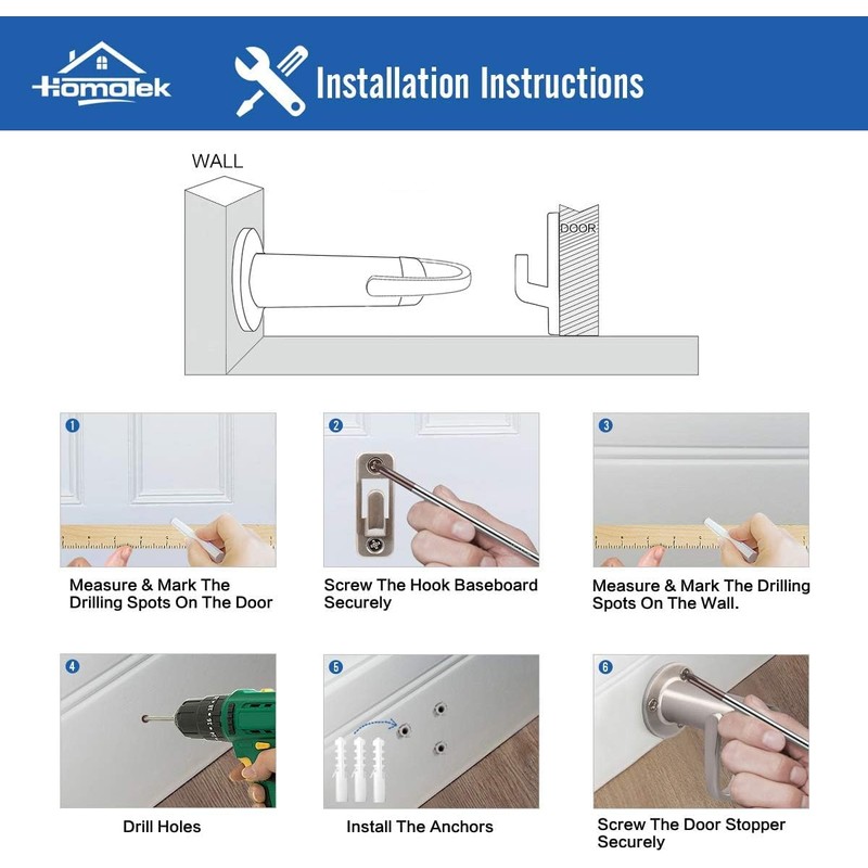 HOMOTEK 2 Pack Heavy Duty Door Stopper with Manual Hook,Door