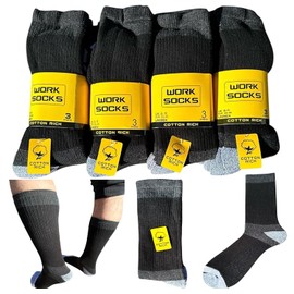 Snackmate Work Socks Heavy Duty Performance Workwear Crew Cotton Rich Cushioned Re-inforced Toe Thick Mens Sock Boot Socks UK Size 6-11 (6 Pairs)