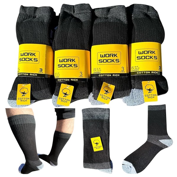 Snackmate Work Socks Heavy Duty Performance Workwear Crew Cotton Rich