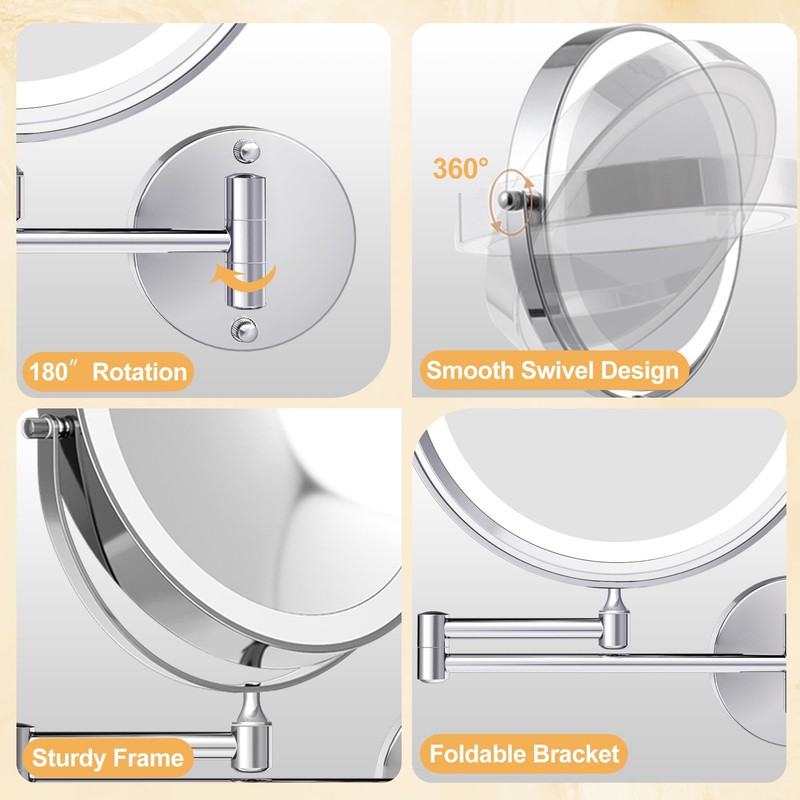 9 Inch Large Rechargeable Lighted Makeup Vanity Mirror Wall Mounted,