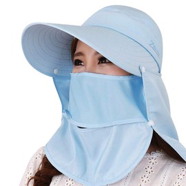 Women Outdoor Legionnaire Hat Camping Fishing Cycling Sun Protection Hat Cap with Detachable Flap Neck Protector UPF 50+ Anti-UV Summer Travel Gardening Beach Hat (BLUE-Ponytail Visor Multi-wear hat)