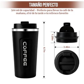 2PCS Termos para Cafe500 ml 17 oz Vasos para cafe de Acero Inoxidable 304 con Tapa, Vasos para Cafe Fro y Caliente, Hermtica Cero Derrames (Negro y...