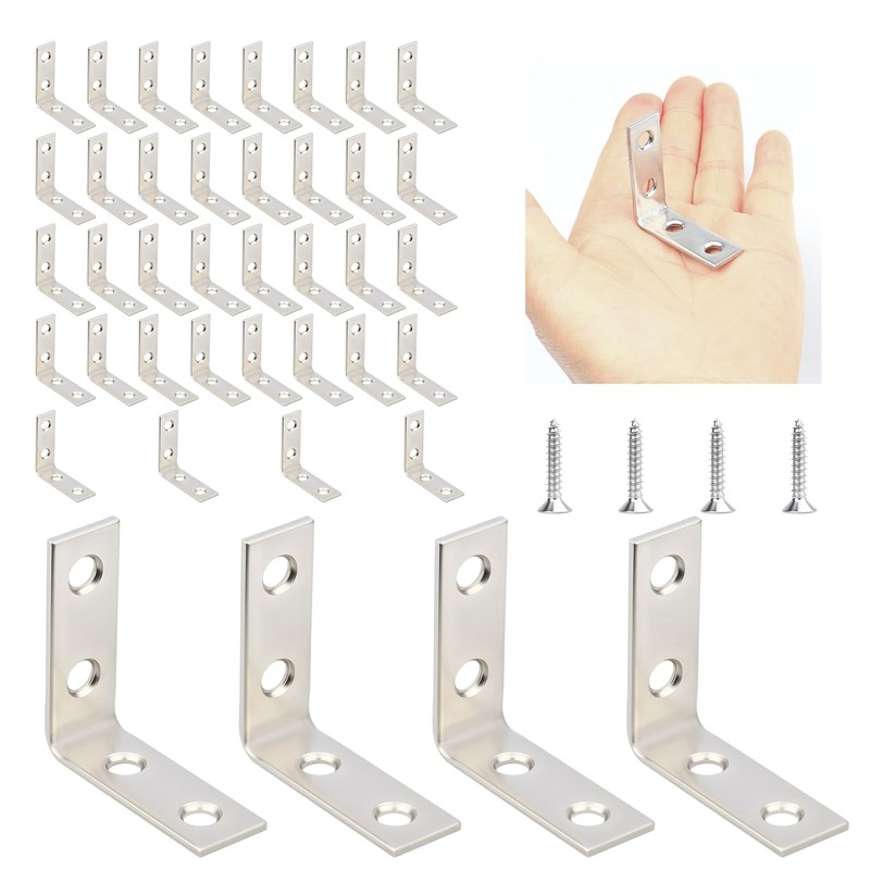 WellMade 1-1/2 " Stainless Steel L Brackets - 40 Pack