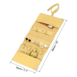 sourcing map Travel Jewelry Roll Bag, Foldable Travel Jewelry Organizer Case, Portable Jewelry Pouch for Traveling Rings Necklaces Earrings Bracelets Jewelry Storage, Yellow