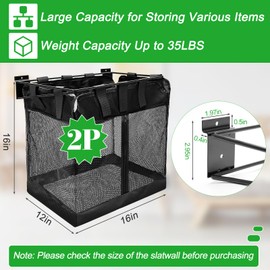 Large Slatwall Baskets, AHIER 2 Pack Collapsible Mesh Slatwall Organizer with Zipper, Hanging Slat Wall baskets High Capacity Slatwall Accessories for Home Shop Sport Grocery Storage (16''x12''x16'')