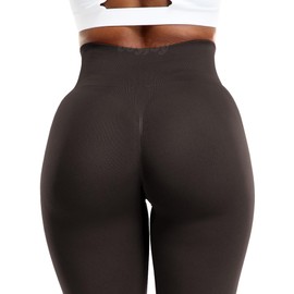 VOYJOY Athletic Workout Scrunch Leggings for Women High Waist Seamless Gym Pants Tummy Control Amplify Tights Chocolate XL