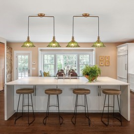 HDDFL Vintage 2-Light Pendant Light Fixtures Modern Green Glass Hanging Lights with Adjustable Cord for Kitchen Island Dining Room Living Room Hallway