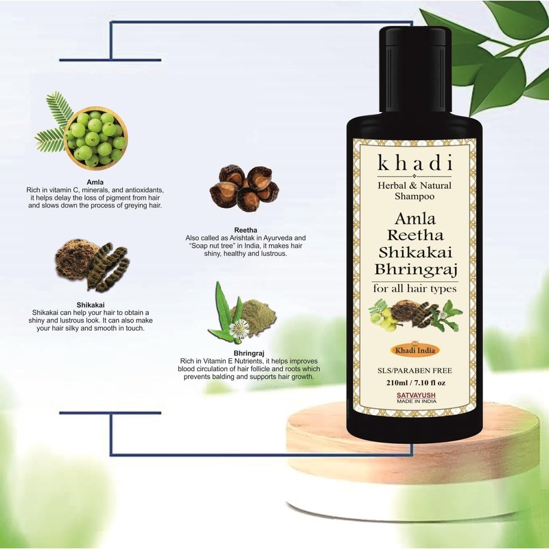 Satvayush Khadi Amla Reetha Shikakai Bhringraj SLS-Paraben free Ayurvedic Shampoo