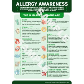 MF Goods Food Allergy Awareness Sign Poster A4 - LAMINATED - Shop Safety Awareness Allergens Poster