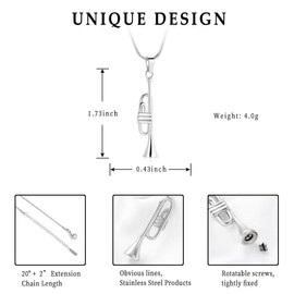Unique Trumpet Cremation Pendant Ashes Urn for Pet/Human Keepsake Necklace (Steel)