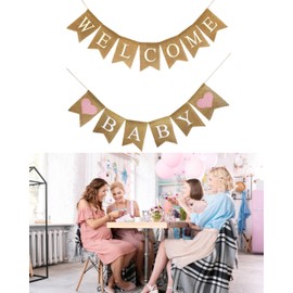 Shimmer Anna Shine Welcome Baby Burlap Banner for Baby Shower Decorations and Gender Reveal Party (Light Pink Hearts)