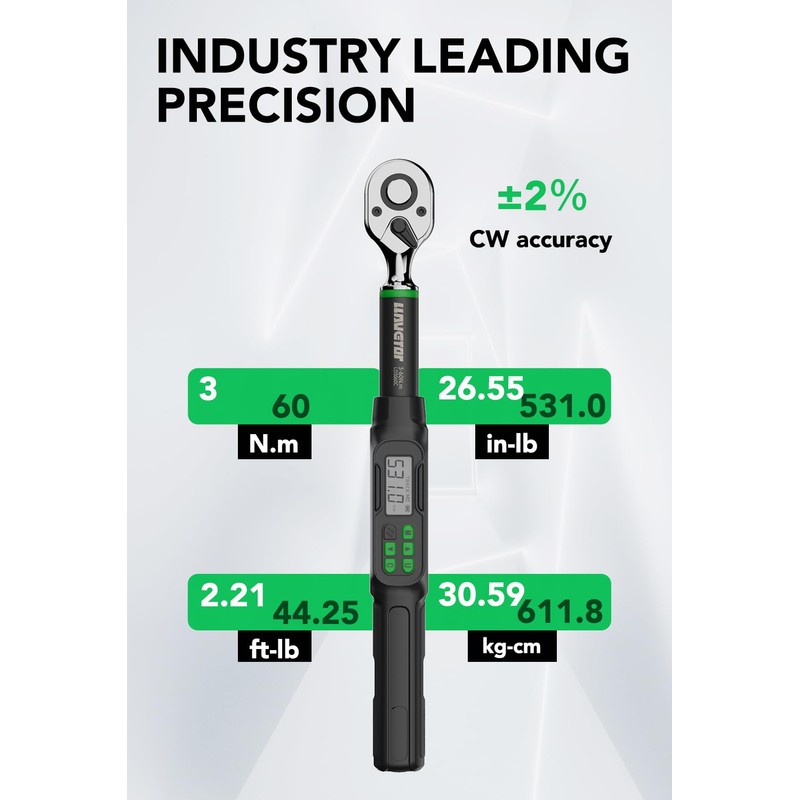 LLAVETOR Digital Torque Wrench 3/8 Drive, 2.2-44.3 ft-lbs,Inch Pounds Electric