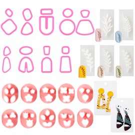 Knitgrip 33 Shape Clay Cutters for Polymer Clay Jewelry Making, Include 5 Mini Flower Polymer Clay Cutter 10 Leaf Clay Earring Cutter 18 Geometric Shape Clay Cutter, for Clay Earrings Jewelry Making