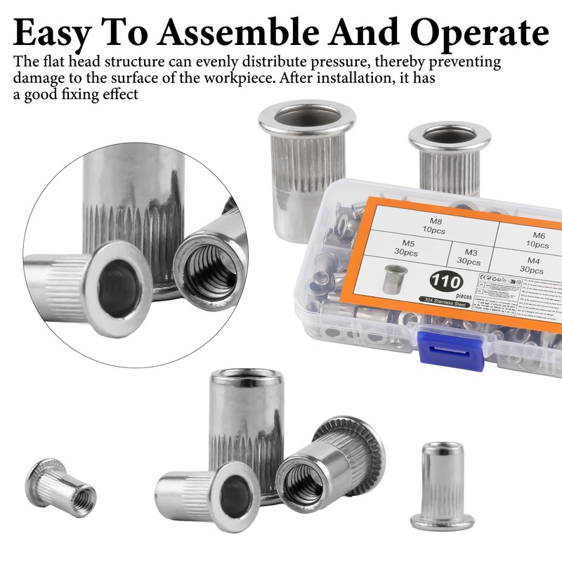 Set of 110 Rivet Nuts Assortment, M3 M4 M5 M6