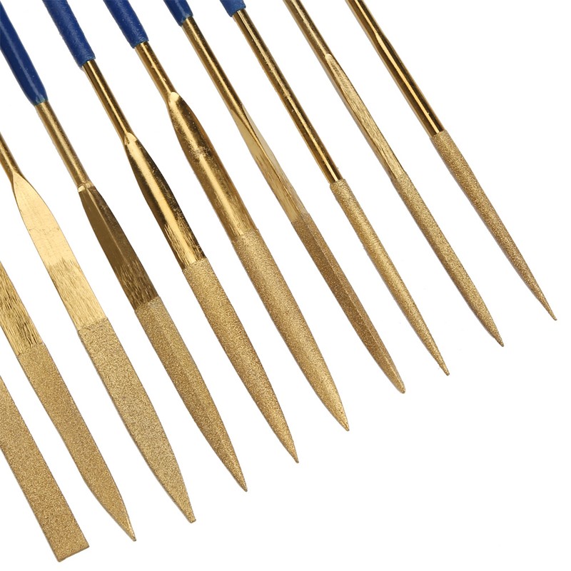 10Pcs Set 4x160mm Mini Titanium Plated Diamonds Needle File Kit
