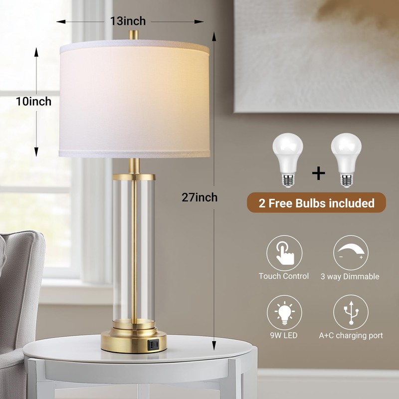 QiMH Lamps for Bedrooms Set of 2, Touch Control Table