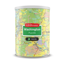 Geotoys Washington Mini State Puzzle – 100 Piece Puzzles for Kids and Adults in Portable Can, 13" x 10" Educational Travel Puzzle for Ages 7 and Up – Mini Puzzles to Learn & Explore Geography