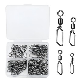 60 Pcs Fishing Snap Swivels,High Strength Fishing Clips Swivel Change Quick, Stainless Steel, Suitable for Trolling and Casting