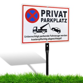 Private Parking Sign with Posts Aluminium 35 x 25 cm with Holes for Fence, Reflective Signs for Parking Sign Parking Prohibited Sign