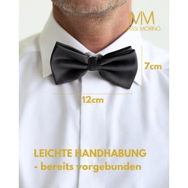Massi Morino Men's Bow Tie Pre-Tied and Adjustable - Plain Suit Men's Bow Tie - Bow Tie with Large Choice of Colours, black