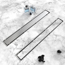 Shower Drain, 2 in 1 Linear Shower Drain 24 Inch(Brushed Nickel), 304 Stainless Steel Shower Floor Drain with Tile Insert Grate,Adjustable Feet,Hair Filter