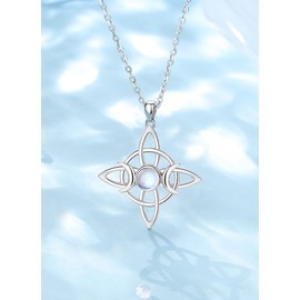 AEONSLOVE 925 Sterling Silver Witches Knot Necklace for Women Girl Celtic Knot Pendant Necklace with Moonstone Wiccan Witch Jewellery
