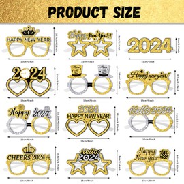 XQMMGO 12 Pieces 2024 New Year's Eve Glasses, 2024 New Year's Eve Glasses, Happy New Year Party Glasses, Adult New Year's Eve Decoration 2024, Happy New Year Glasses New Year's Eve Decoration for