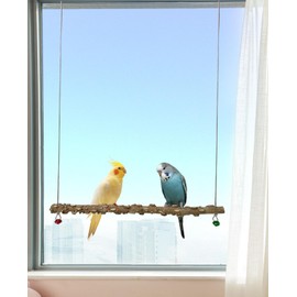 FlidRunest Bird Parrot Swing Toy, Natural Pepper Wood Bird Perch Stand, Hanging Bird Window Ceiling Swing Perch for Parrot Parakeet Conure Cockatiel Small Birds