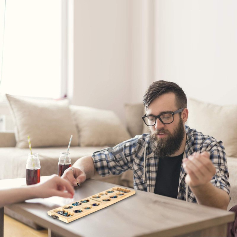 AMEROUS Wooden Mancala Board Game Set - Folding Board -
