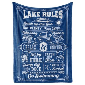 Lake House/Life Gifts Blanket Throw for Women Men - Boating/Fishing Gifts - House Decor Decorations for Home Porch Bed Sofa - Lake Rules, 50" x 65"