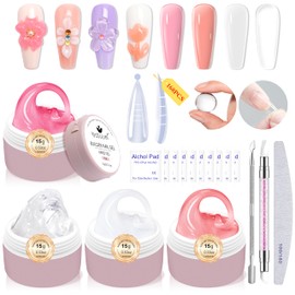 Solid Builder Gel für Nägel LEDSUUEI - 4 Farbe Klar Nude Pink Weiß 3D Gel Nail Art Sculpting Aufbaugel für Gelnägel, Hard Nicht Klebende Hand, 168pcs Nagel Verlängerung Tips für DIY Mniküre Design Set