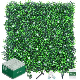 Grooy 12PCS Grass Wall Panel with Flowers, 20x20inch Boxwood Panels, Grass Backdrop of Covering 33.33SQFT, UV Protected Wall Backdrop for Outdoor Garden and Indoor Home Wedding