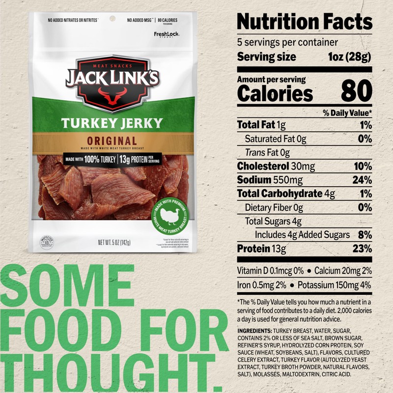 Jack Link's Turkey Jerky, Original, Jerky Bag - Flavorful Snack,
