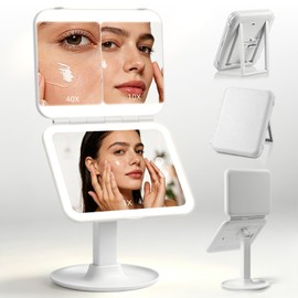 Rechargeable Travel Makeup Mirror with Light,10X 40X Magnification