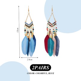 HINFHI 2 Pairs of Feather Earrings, Boho Earrings, Retro Personality Earrings, Clothing Accessories, Ladies Jewelry.