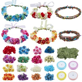 ACRNIGHEET 20 Sets Wreath Headband and Bracelet Craft Kit, 15pcs Flower Crown Kit, 5pcs Flower Bracelet, Make Your Own Crown Headband and Handband for Wedding Birthday Party Prop