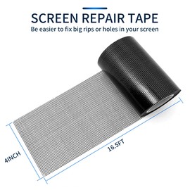 SANKEMU Screen Repair Tape, Extra Wide 16FT, Black, Adhesive & Waterproof, Fiberglass, fix for Screen Door and Window Screen, (4 INCH X 16.5 FT)