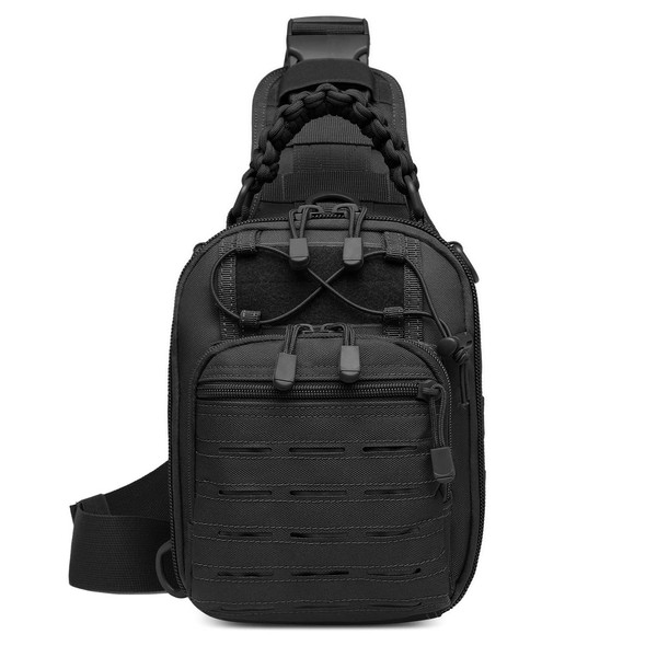 HUNTVP Tactical Sling Bag,Hiking Rucksack Chest Pack MOLLE Military Backpack Assault Bag for Cycling Camping Working Traveling Out Outdoor Activity (Type2-Black)