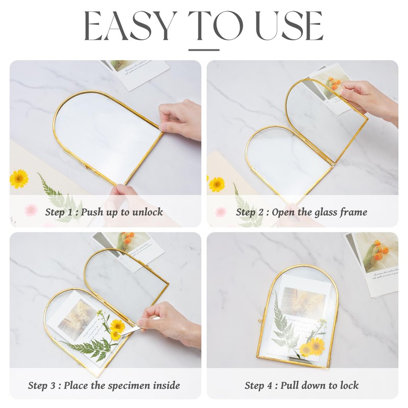 REDHUGO Double Glass Frame for Pressed Flowers Handmade, Metal Floating