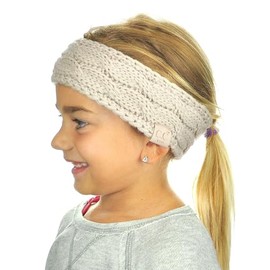 C.C Children's Kids' Winter Warm Cable Knit Fuzzy Lined Ear Warmer Headband Beige