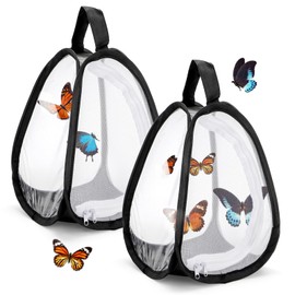 Kingrol 2 Pack Collapsible Insect & Butterfly Habitat Cage, Pop-Up Butterfly Terrarium with Clear Window, Zipper Access & Polyester Base, 7.75 x 7.75 x 11 Inch