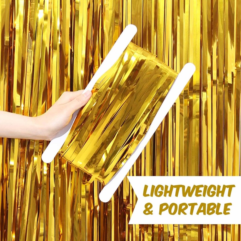 Premium Gold Tinsel Foil Fringe Curtains (2 Pack) – 3.28