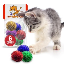 Tuff Kitty Puff Sparkle Ball Cat Toy - (1.5 inch) - Fluffy and Exciting Sparkle for Your Feline Friend - Assorted Colors - 6 Pack