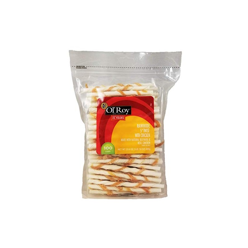 Rawhide with Chicken Twists All Natural OlRoy Dog Treats (100