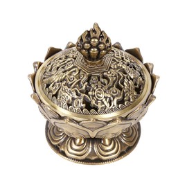 Lazmin Home Chinese Lotus Incense Burner Holder Flower Statue Incense Burner Room Decoration (Bronze)