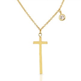 My Daily Styles 925 Sterling Silver Yellow Gold-Tone White CrystalCZ Religious Cross Pendant Necklace