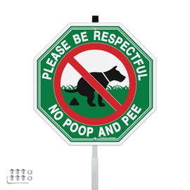 Faittoo No Peeing No Pooping Dog Sign with 42" Stake for yard, 10"x10" Rust Free Heavy Aluminum, Reflective, Fade Resistant, 2 pre-drilled holes, Includes Matching Screws & Wrench